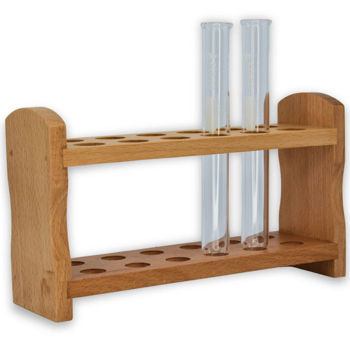 Eisco - Hardwood Test Tube Rack with 12 Holes - Durable Wooden Support with Dovetail Joints - 18mm Diameter Holes in Two Rows - Laboratory and Educational Use - Test Tube Holder