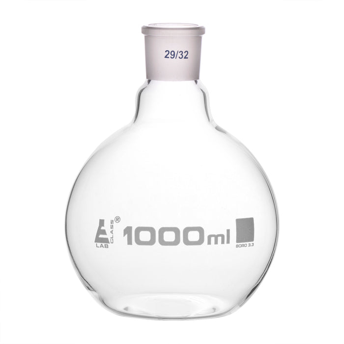 Flask Boiling with joint, flat bottom, short neck, interchangeable joint 1000ml, socket size 29/32, borosilicate glass