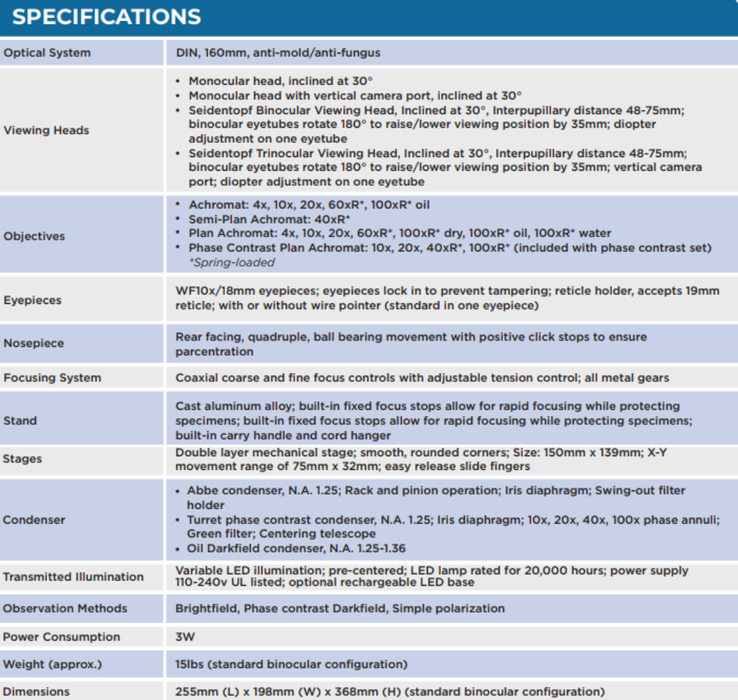 Microscope EXC-121 - Monocular Head, 40-1000X Magnification, Achromat Objectives, Mechanical Stage, Iris Diaphragm