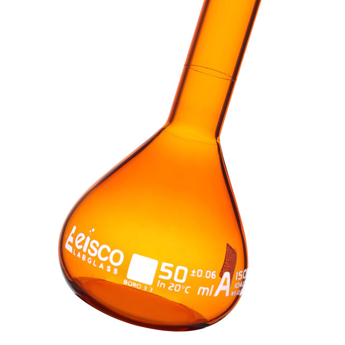 Eisco Amber Volumetric Flask 50ml Class A Borosilicate Glass Pol — Hbarsci 1602