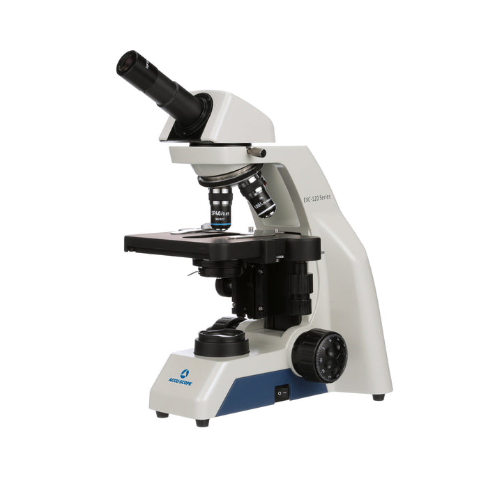 Microscope EXC-121 - Monocular Head, 40-1000X Magnification, Achromat Objectives, Mechanical Stage, Iris Diaphragm