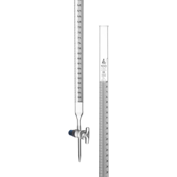 Schellbach Burette, 100mL - Class B - Glass Stopcock - White Graduations - Borosilicate Glass