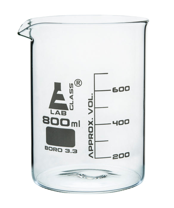 6PK Beakers, 800ml - Low Form - Graduated - Borosilicate Glass