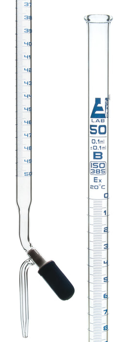 Class B 50mL Borosilicate Burette - 0.1mL Graduations - 0.1mL Tolerance - PTFE (No Lube)  Stopcock - 30.5" Tall