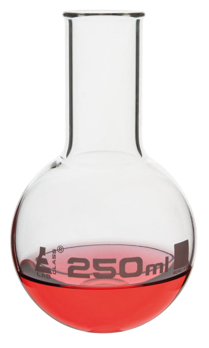 250mL Round Bottom Boiling Flask, Narrow Neck (1.1" ID), Borosilicate 3.3 Glass - Eisco Labs