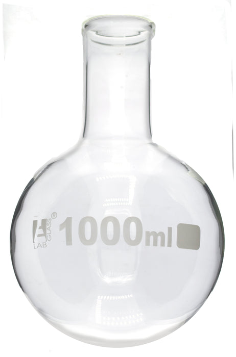 1000mL Round Bottom Boiling Flask, Narrow Neck (1.55" ID), Borosilicate 3.3 Glass - Eisco Labs