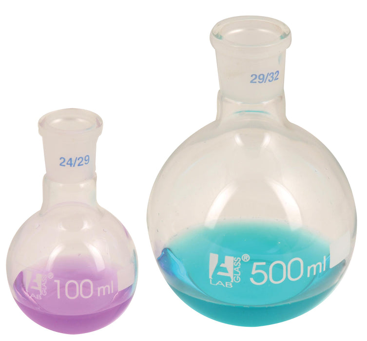 Flask Boiling with joint, flat bottom, short neck, interchangeable joint 50ml, socket size 19/26, borosilicate glass