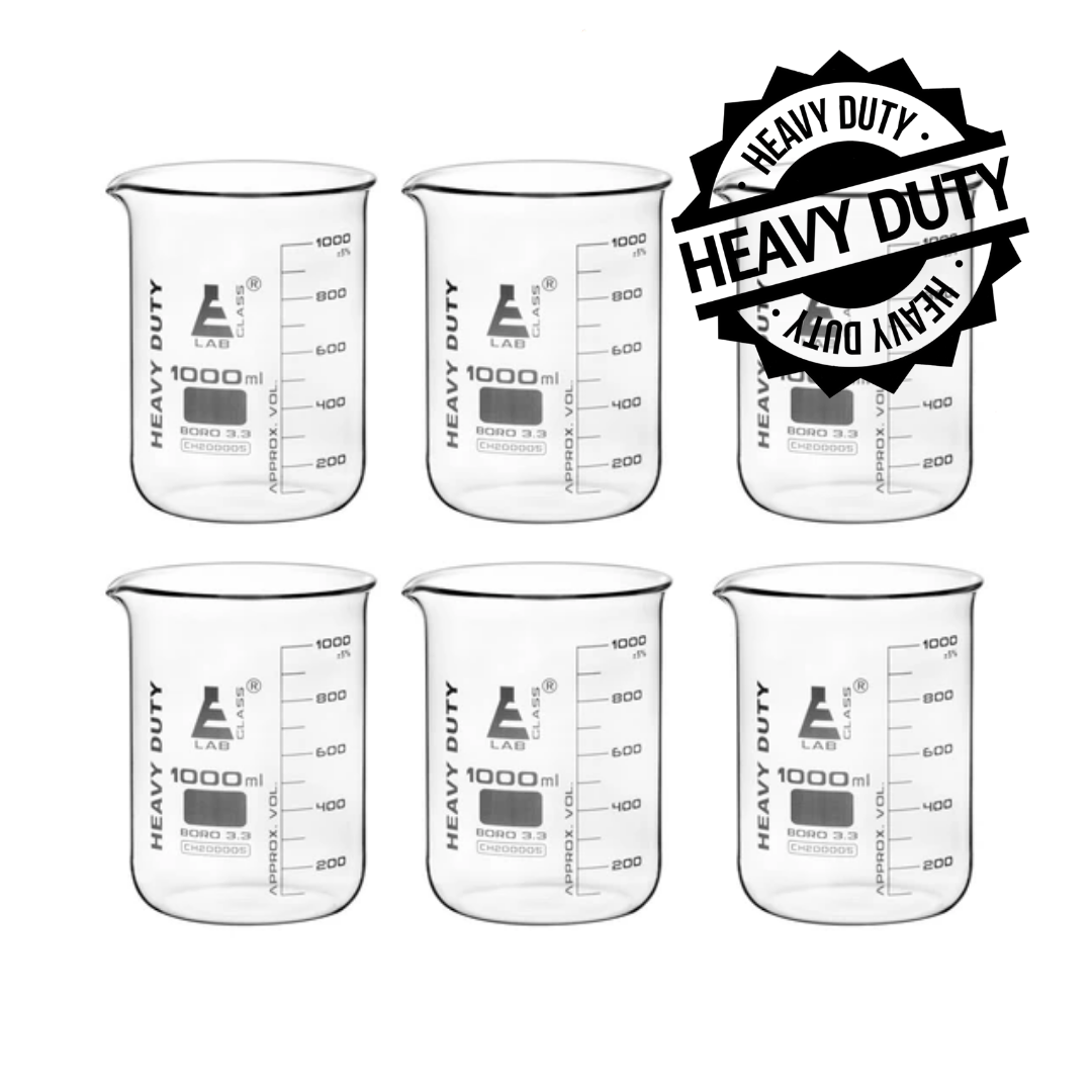 6pk Heavy Duty Beakers 1000ml 5mm Thick Uniform Walls Graduated — Hbarsci 0964