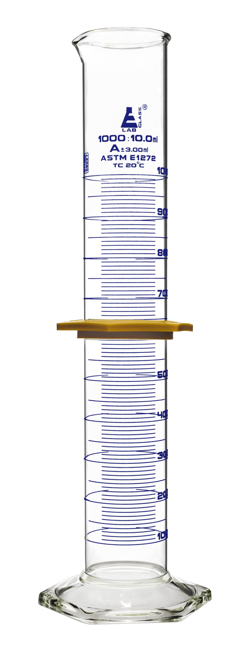 1000mL Glass Graduated Cylinder - Class A, Blue Single Scale & Hex Base ...