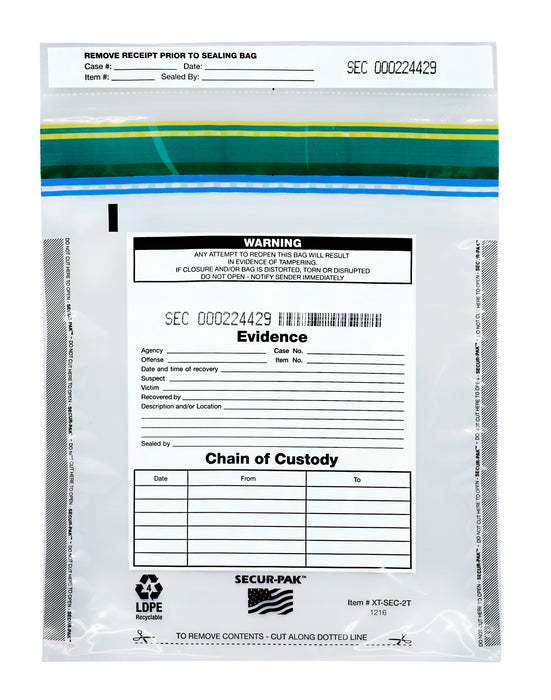 100pk Evidence Bags, 12" x 16" - Premium, Level 4 Security Tamper Evident Bags - Self Sealing, Transparent 2.5 Mil Coextruded Polyethylene - SECUR-PAK