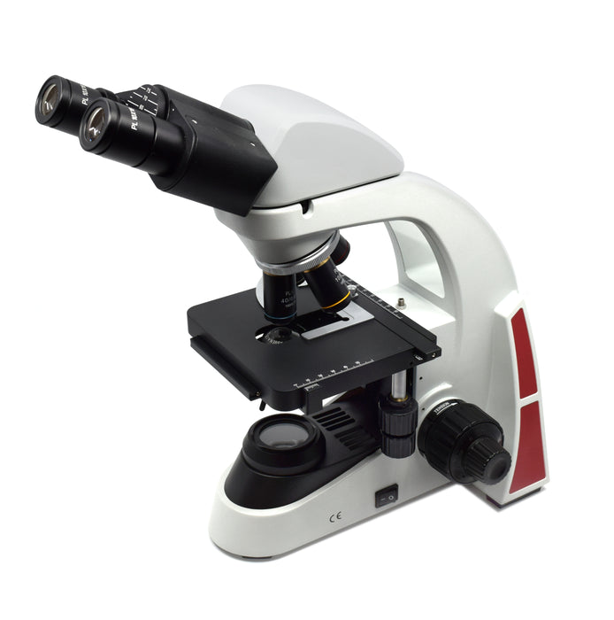 Premium Binocular Microscope - Finite Color Corrected Optical System, LED Illumination - 4X, 10X, 40X (S) and 100X Oil (S) - 30° inclined Siedentopf Head, 360° Rotatable - Eisco Labs