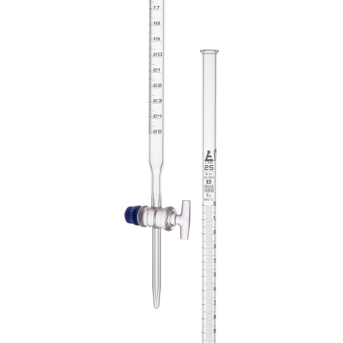 Burette, 25mL - Class B - Glass Stopcock - White Graduations - Borosilicate Glass