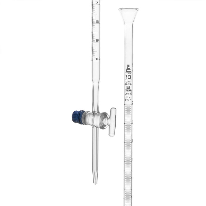 Burette, 10mL - Class B - Glass Stopcock - White Graduations - Borosilicate Glass