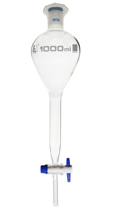 Dropping Funnel, 1000mL - Gilson - With 29/32 Plastic Stopper & PTFE Key Stopcock - Borosilicate Glass