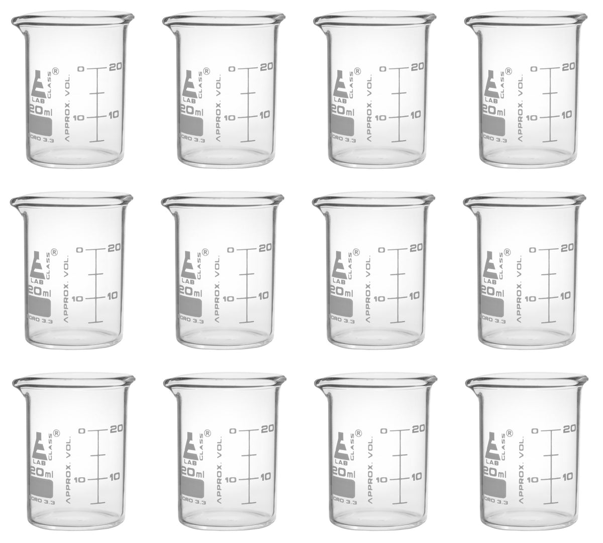 12 Pk Beakers 20ml Astm White Graduations Borosilicate Glass — Hbarsci 4465