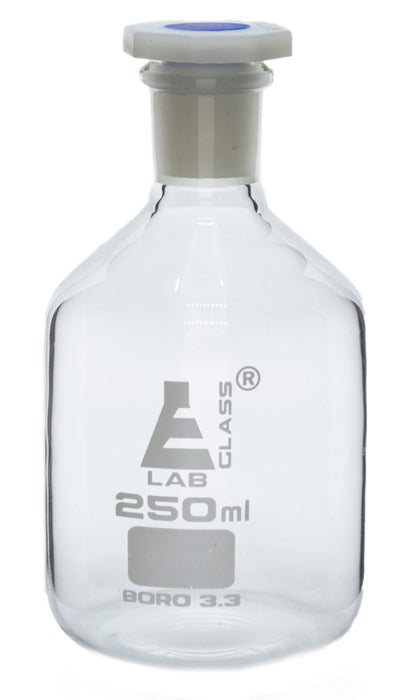 Reagent Bottle, 250mL - Clear - With Acid-Proof Polypropylene Stopper - Borosilicate Glass