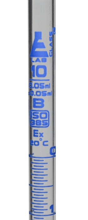 Burette, 10mL - Class B - With Stopcock - Blue Graduations - Borosilicate Glass