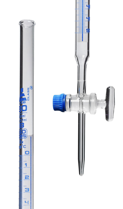 Schellbach Burette, 50mL - Class B - Glass Stopcock - Blue Graduations - Borosilicate Glass