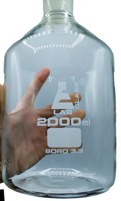 Reagent Bottle, 2000mL - Clear - With Acid-Proof Polypropylene Stopper - Borosilicate Glass