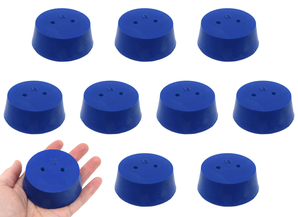 10PK Neoprene Stoppers, 2 Holes - ASTM - Size: #13 - 58mm Bottom, 68mm Top, 25mm Length