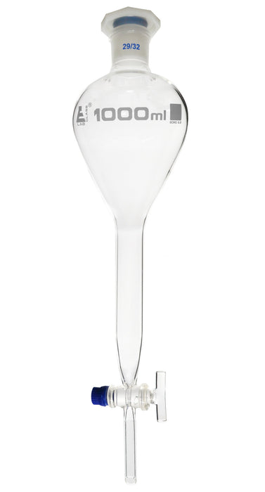 Dropping Funnel, 1000mL - Gilson - With 29/32 Plastic Stopper & Glass Key Stopcock - Borosilicate Glass