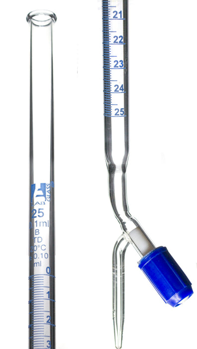 Burette, 25mL - Class B - With PTFE Needle Valve Rotaflow Stopcock - Blue Graduations - Borosilicate Glass