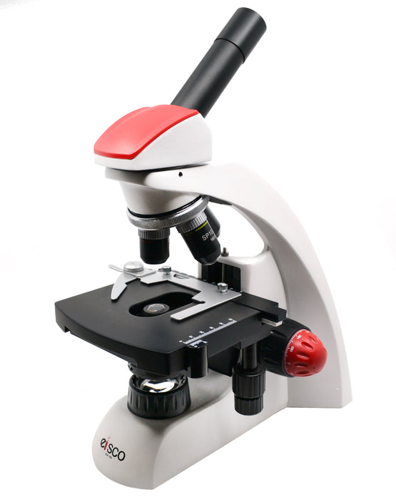 Premium Advanced Monocular Microscope, 360 Degree Rotatable Head, Color Coded DIN Objectives, Fine Adjustment Knobs (0.002mm Graduations) - Eisco Labs