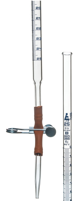 Burette, 25mL - Class B - With Pinch Clip - Borosilicate Glass