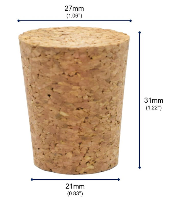 10PK Cork Stoppers, Size #11 - 21mm Bottom, 27mm Top, 31mm Length - Tapered Shape