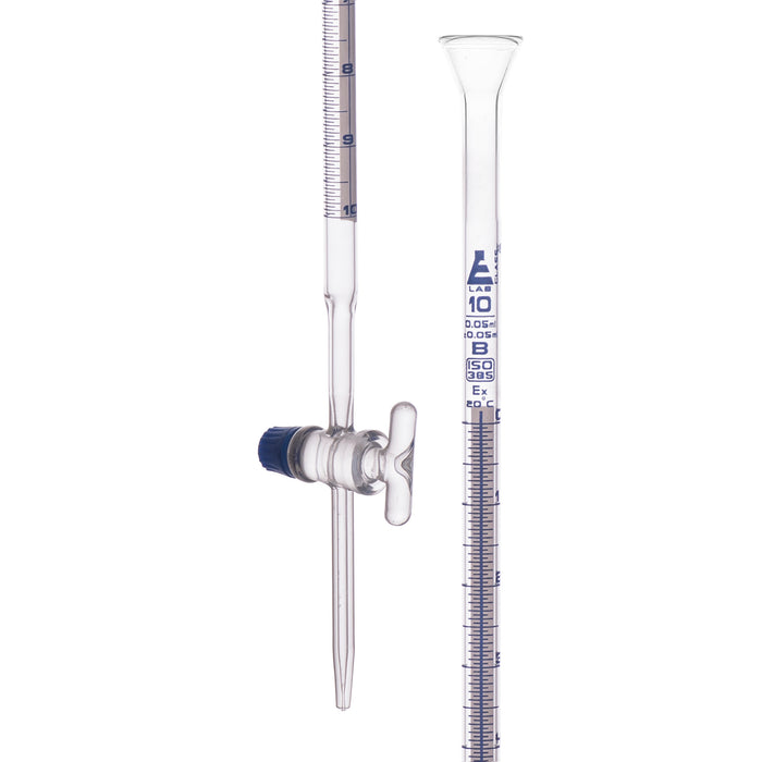 Burette, 10mL - Class B - With Pinch Clip - Borosilicate Glass