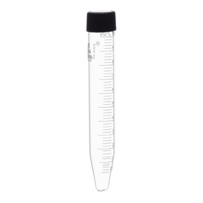 Centrifuge Tube with Screw Cap, 10mL - Conical, 15x100mm - 0.2mL Graduations - Borosilicate Glass