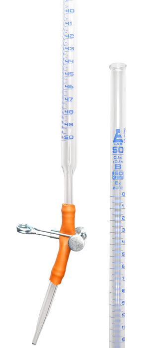 Burette, 50mL - Class B - With Pinch Clip - Borosilicate Glass