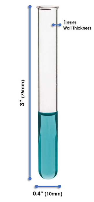 48PK Test Tubes, 3mL, 10x75mm - Rimmed - Light Wall, 1mm Thick - Borosilicate 3.3 Glass