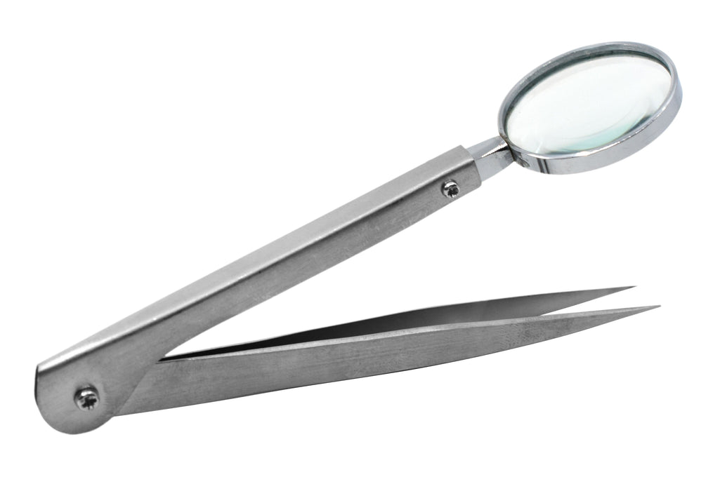 Fine Tip Forceps with Built-In Magnifying Glass, 5"