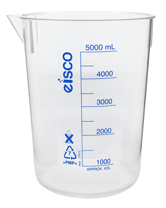 Beaker, 5000ml - TPX Plastic - Screen Printed Graduations - With Spout