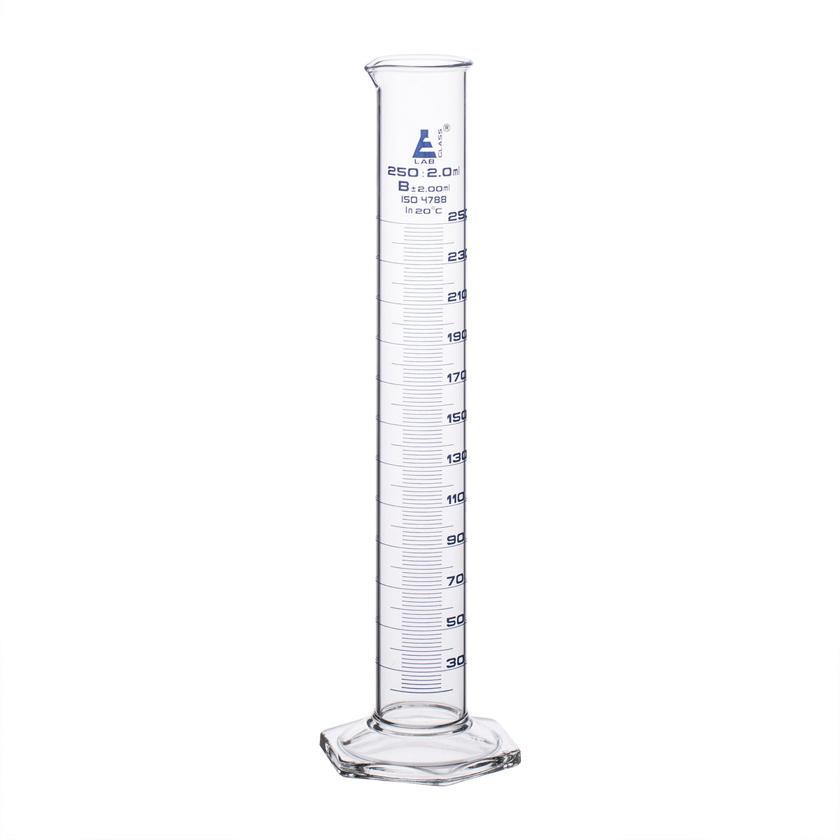 250ml Graduated Cylinder , Hex. base with spout - borosilicate glass ...