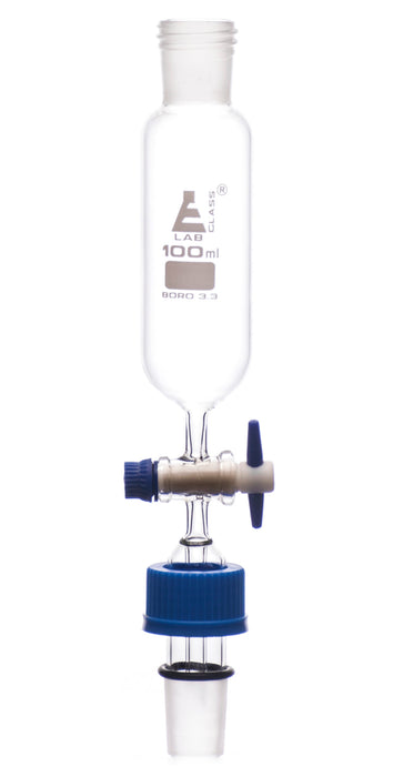 Dropping Funnel, 100mL - Cylindrical - With PFTE Stopcock & 19/26 Screw Thread Socket - Borosilicate Glass