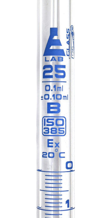 Burette, 25mL - Class B - With Stopcock - Blue Graduations - Borosilicate Glass