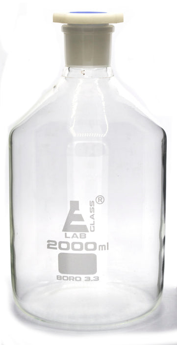 Reagent Bottle, 2000mL - Clear - With Acid-Proof Polypropylene Stopper - Borosilicate Glass