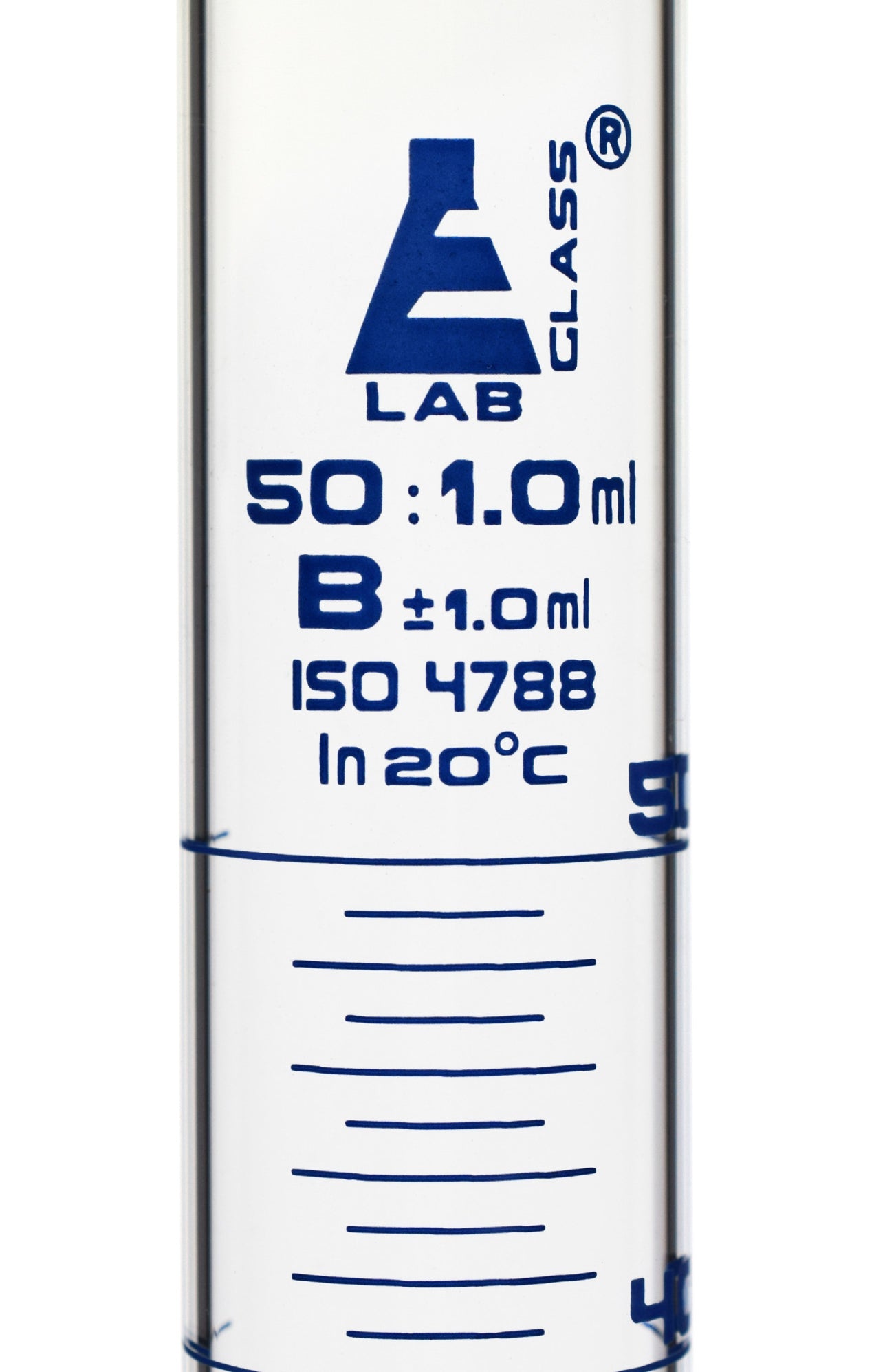 Graduated Cylinder 50ml Class B Blue Graduations Round Base — Hbarsci 8056