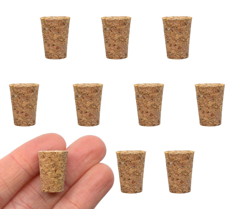 10pk Cork Stoppers, Size #2 - 9mm Bottom, 13mm Top, 17mm Length - Tapered Shape, Natural Bark Material - Great for Household & Laboratory Use - Eisco