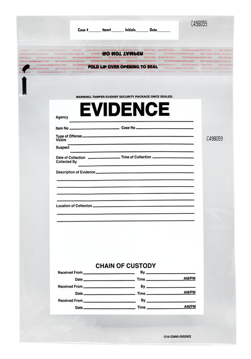 100pk Evidence Bags, 12"x16" Transparent, Tamper Resistant Closure with Serialized Numbering - Secur-Pak