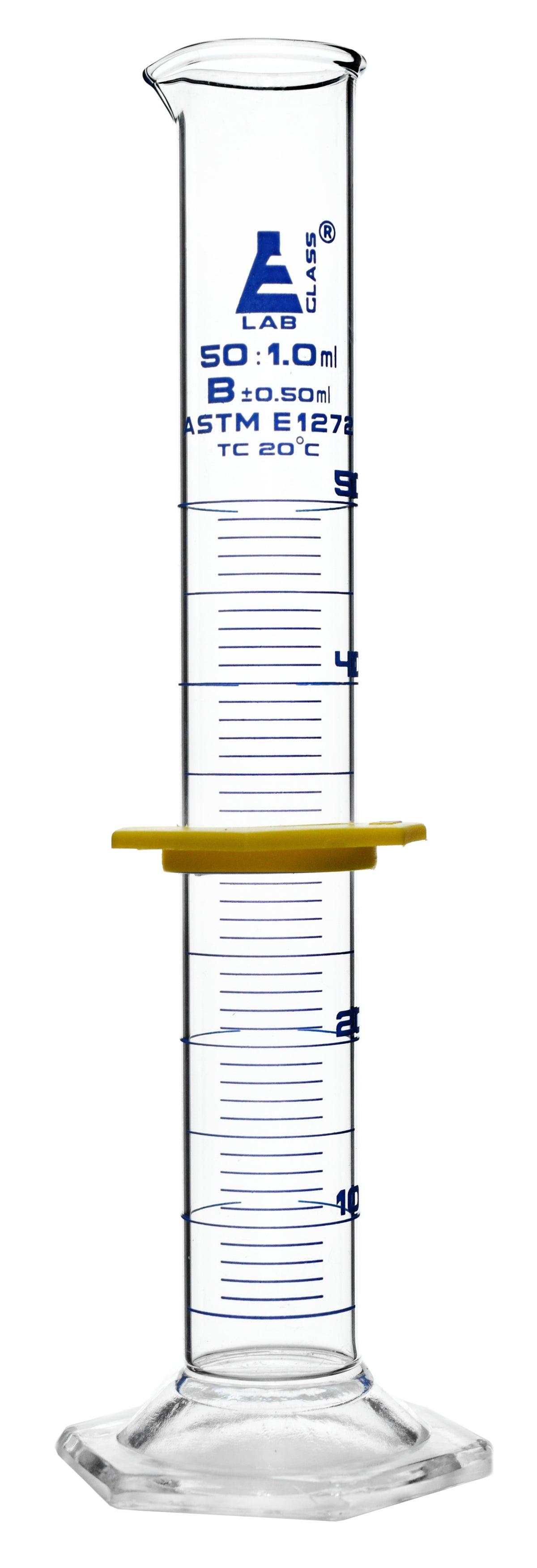 50mL Glass Graduated Cylinder - Class B, Blue Single Scale & Hex Base ...