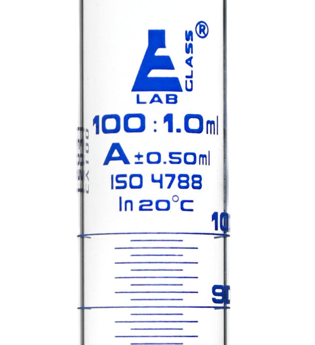 Graduated Cylinder, 100ml - Class A - Blue Graduations - Hexagonal Base