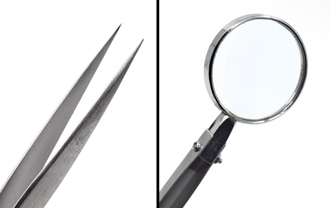 Fine Tip Forceps with Built-In Magnifying Glass, 5"