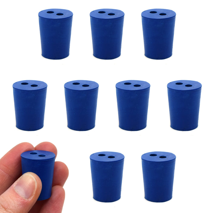 Neoprene Stopper, 2 Holes - Blue, Size: 17mm Bottom, 20mm Top, 26mm Length - Pack of 10