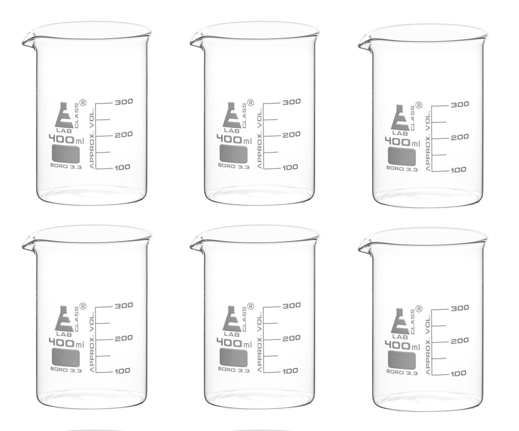 6PK Beakers, 400ml - Low Form - 50ml Graduations - Borosilicate Glass ...